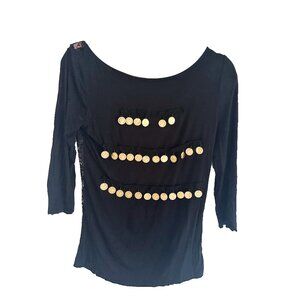 Zara  black 3/4 sleeve cotton top, lace back top